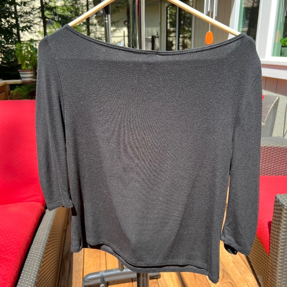 Laundry 3/4 sleeve with puckered sleeves, black lightweight women's sweater. - Picture 1 of 6